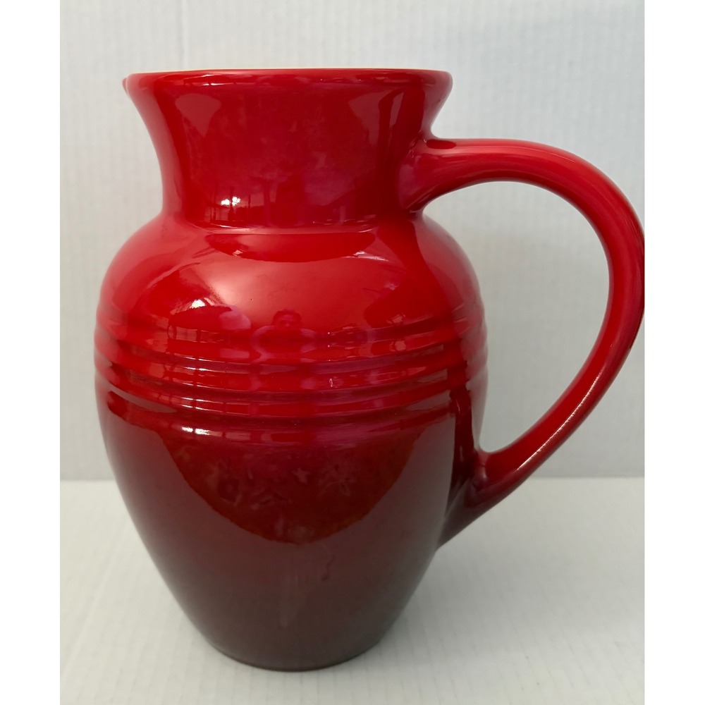 Vintage Le Creuset Cerise Cherry  Red Ombre Ceramic Pitcher 2 Qt Stoneware